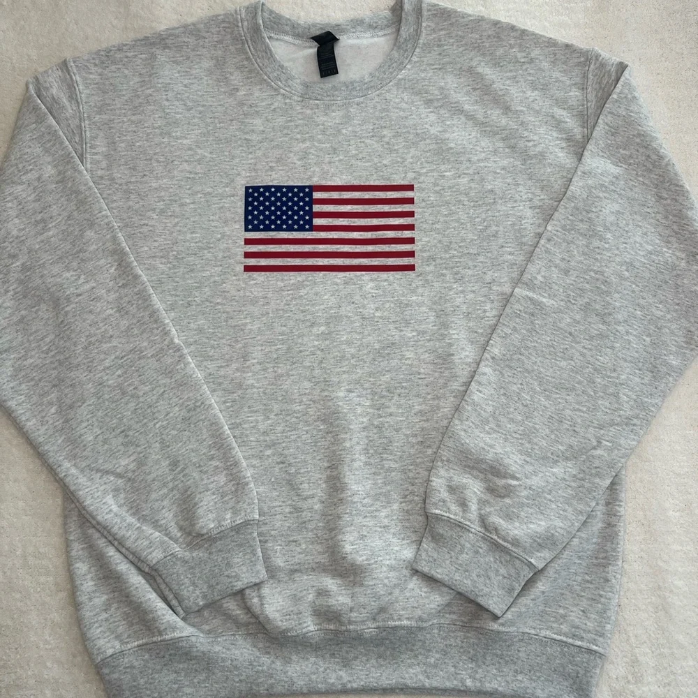 Gray Sweatshirt with American Flag - Picture 2 of 2